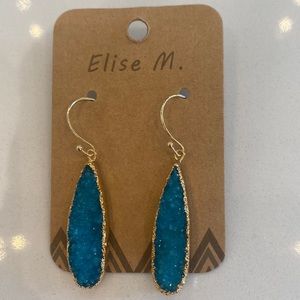 Gold and dark turquoise druzy earrings